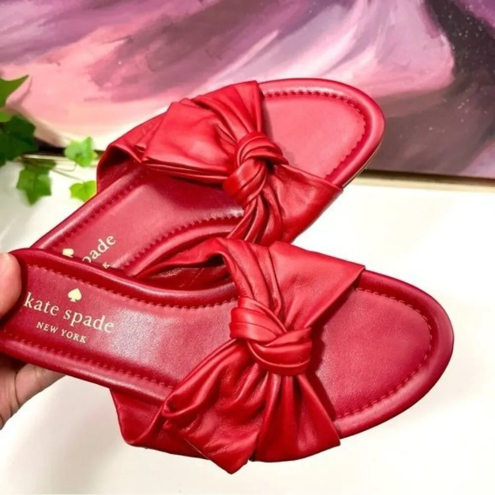 Kate Spade Marcella Red Leather Knotted Slip On Sandal Size 5.5